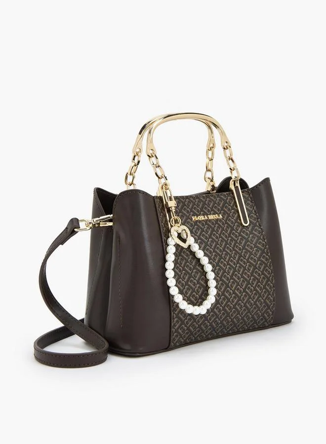 Flora Bella By Shoexpress BROWN Floral Print Bag With Metallic Handles, Pearl Charm, And A Detachable Shoulder Strap for Women | Best Price UAE